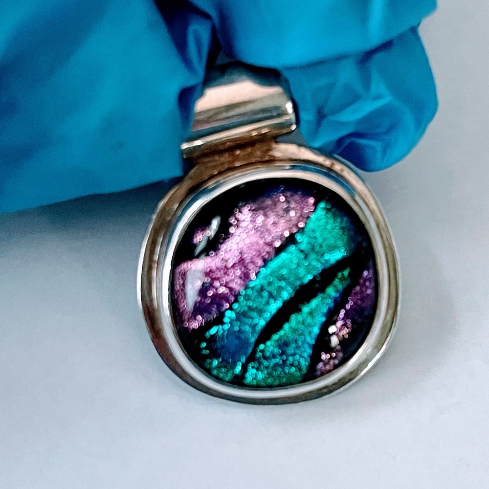 Silver 925 Rainbow Dichroic Glass Pendant